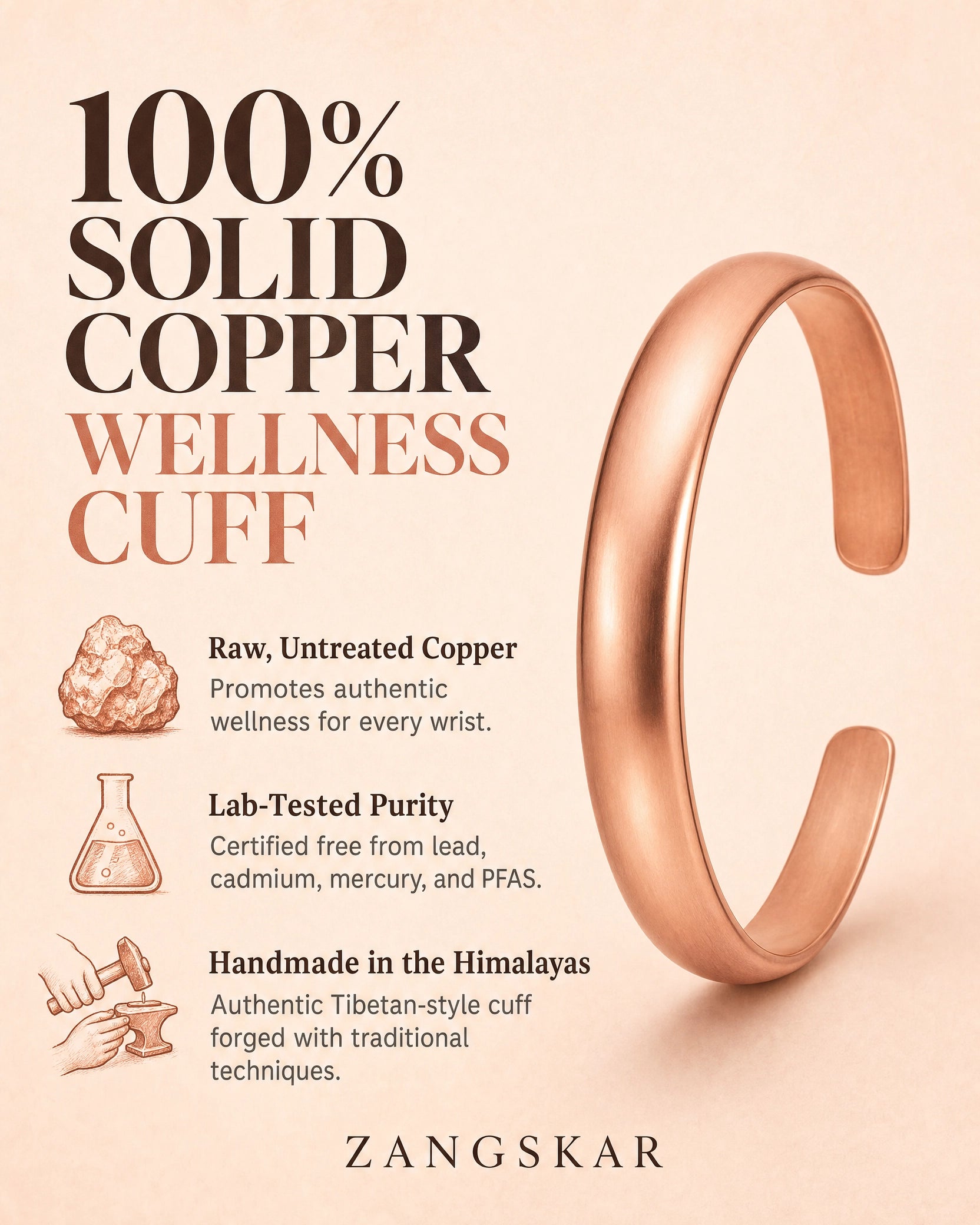 100% solid copper wellness cuff